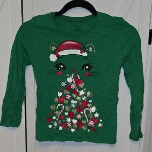 The Children's Place Green Holiday Cat Long Sleeve Tee